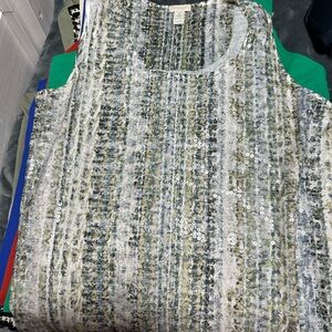 Chico's White and Green Sequin Stripe Tank